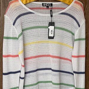 Women's Stripe Tunic Open Weave Cotton Blend Sweater by Angel - Sz M - Brand New